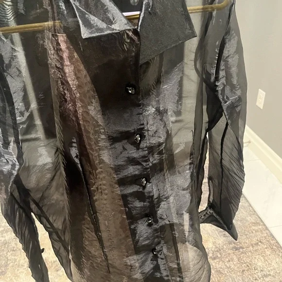 Nygard collection sheer black size 14 evening blouse with cuffs Beautiful sheer - Picture 1 of 16